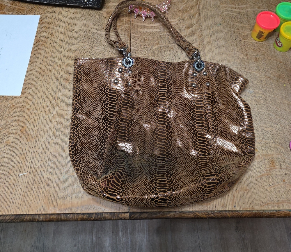 Brown Snake Print Tote Bag